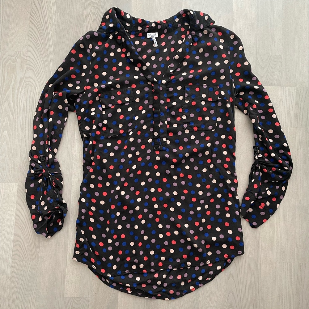 Splendid Super Soft Polka Dot Half Button Henley Style Blouse